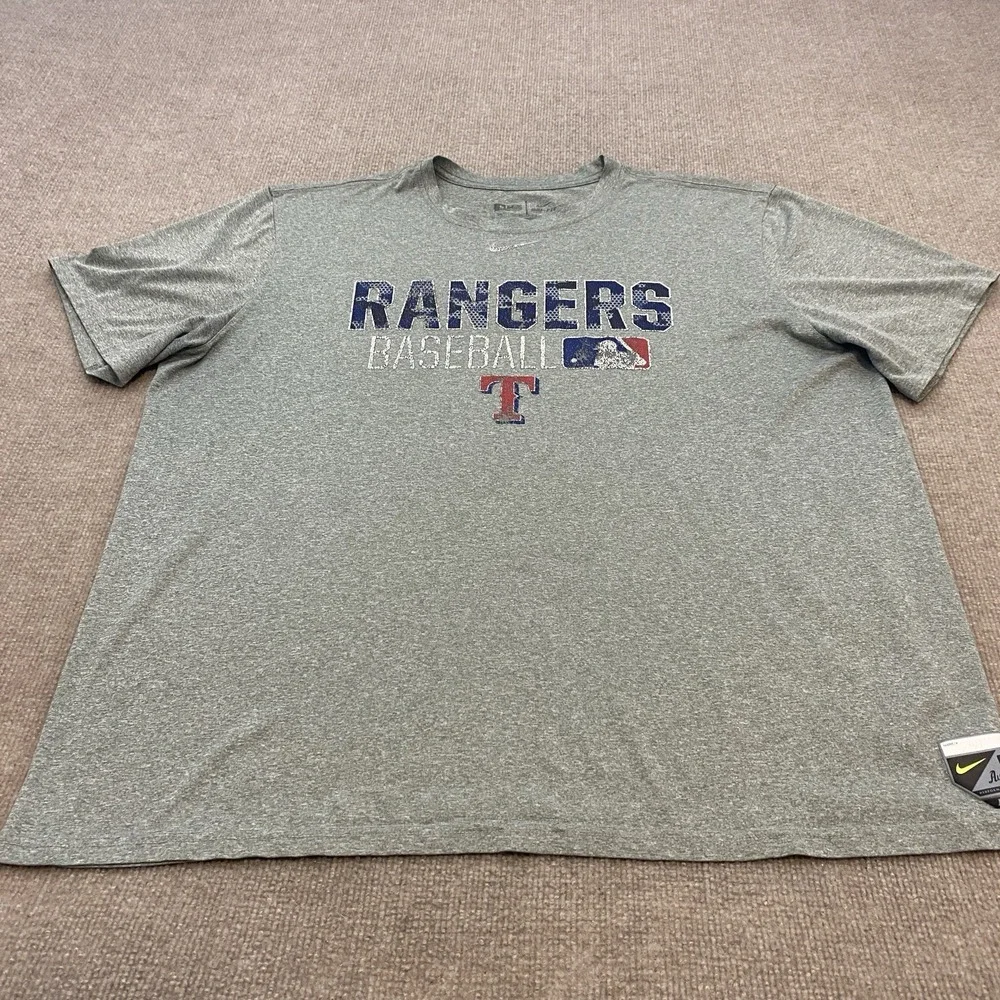 Texas Rangers Shirt Mens 2XL Gray MLB Baseball Nike Graphic Preformance Tee